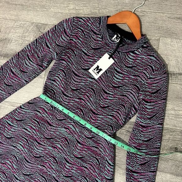 NWT M Missoni Multicolor Wool Blend Wave Long Sleeve Midi A-Line Womens Dress 38 - Picture 9 of 9